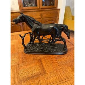 Vintage Metal sculpture of a horse and fence